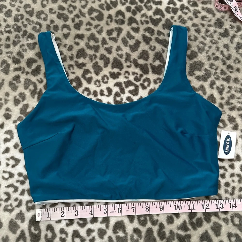 Old Navy Reversible Scoop-Neck Swim Bikini Top in Marble Teal Size Medium